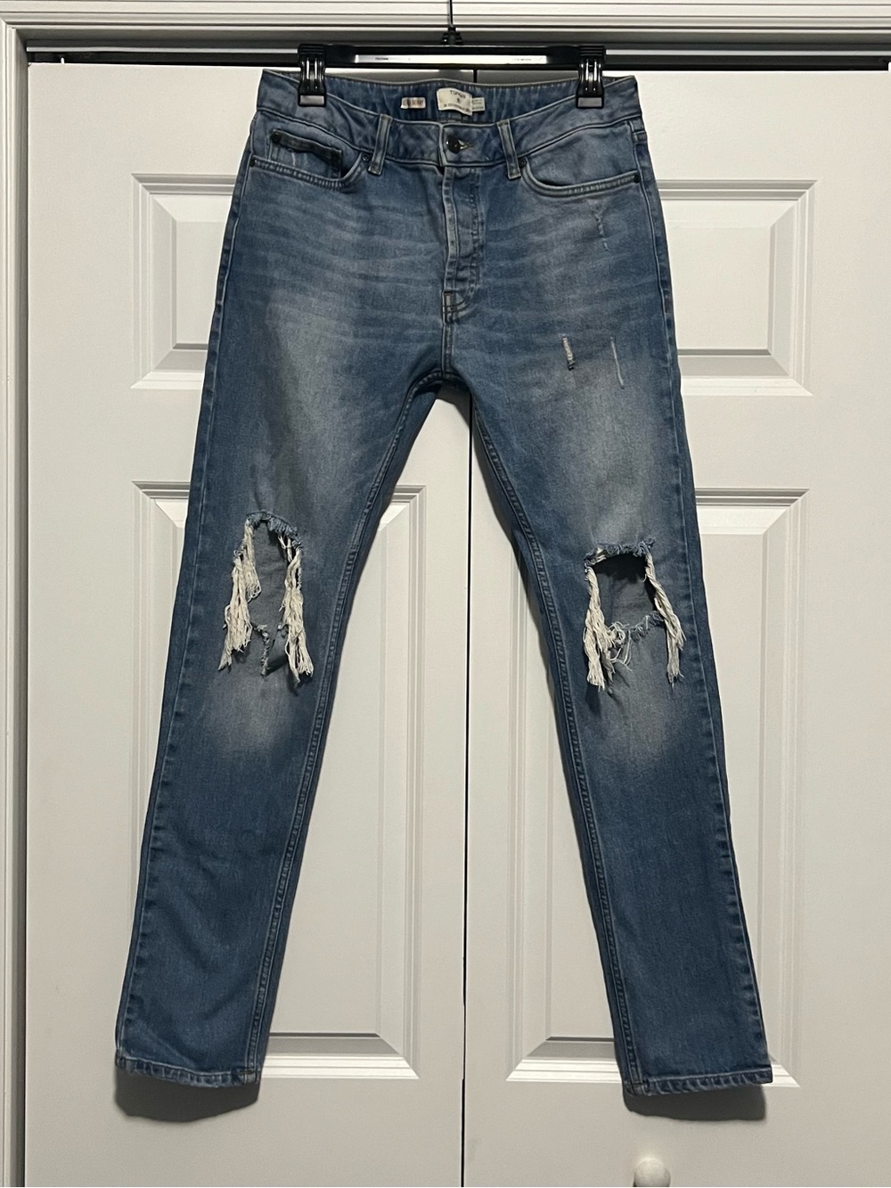 Topman Distressed & Faded Stretch Skinny Jeans